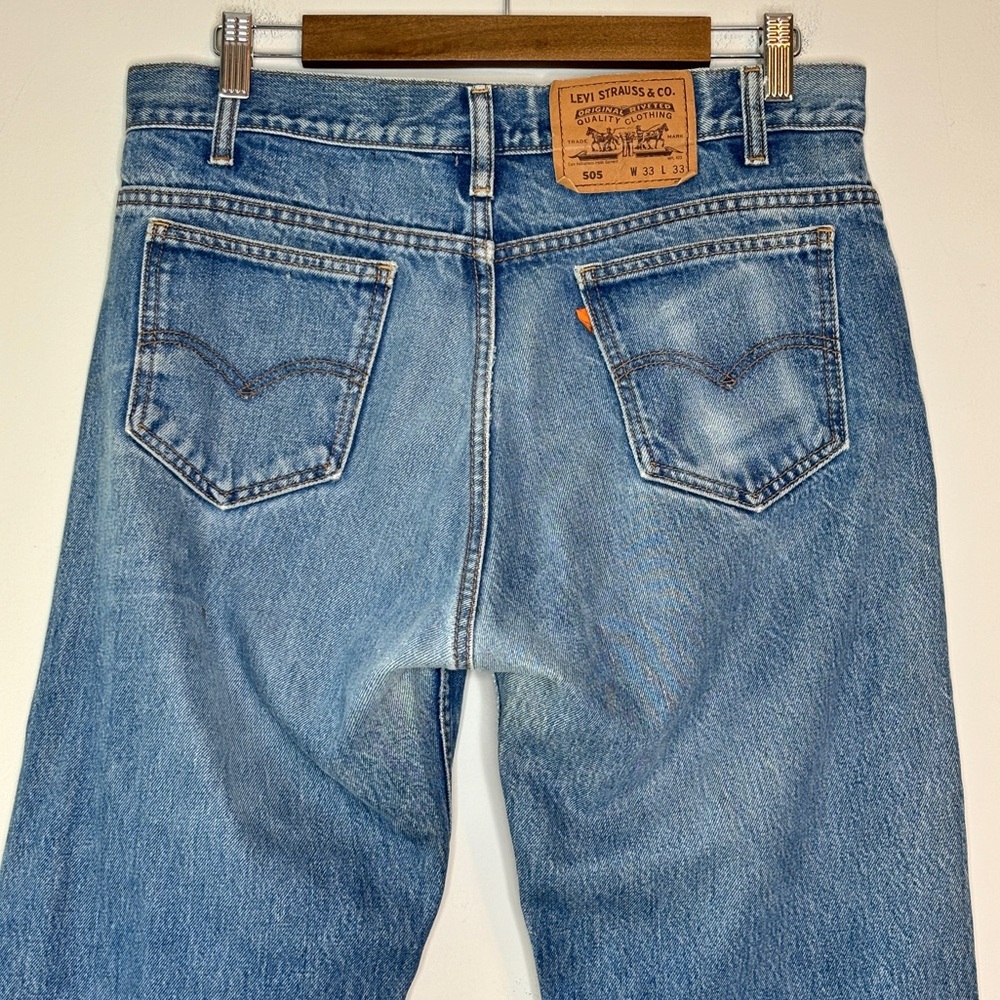 Levi's 505 Vintage Y2K Orange Tag Nooshin Upcycle Bandana Hem Rhinestone Jean 33 - Picture 10 of 14